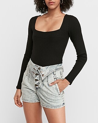 button fly high waisted shorts