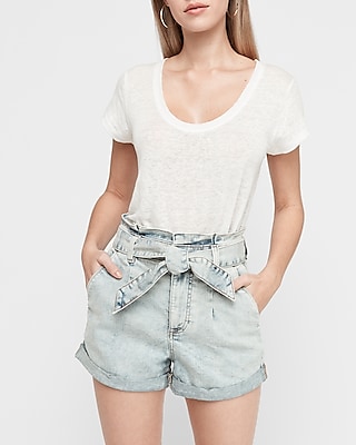 high waisted tie jean shorts