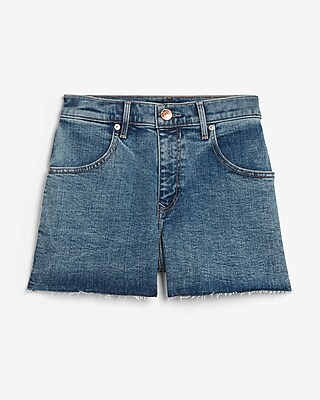 Super High Waisted Raw Hem Mom Jean Shorts