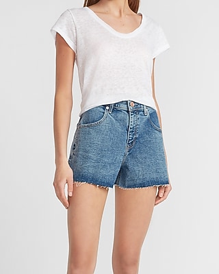 Super High Waisted Raw Hem Mom Jean Shorts