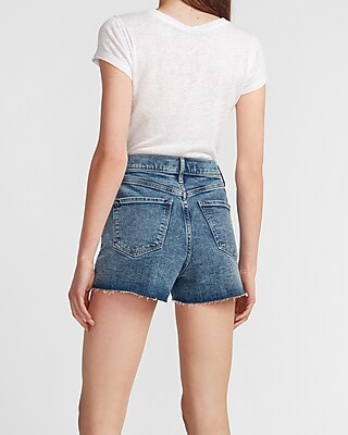 Super High Waisted Raw Hem Mom Jean Shorts
