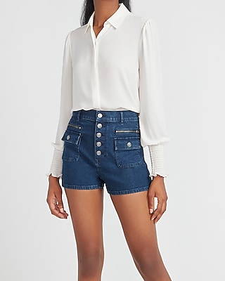 high waisted jean shorts with buttons