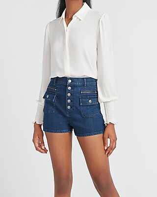 high waisted jean shorts with buttons