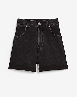 super high waisted black denim shorts