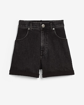 high waisted mom shorts black