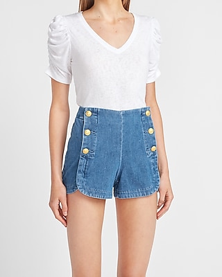 high waisted jean shorts with buttons