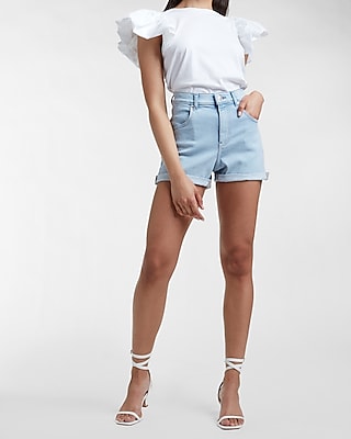 super high waisted double rolled mom jean shorts