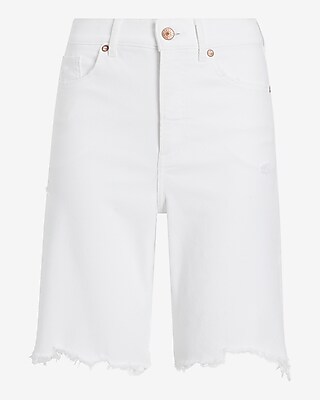 Super High Waisted White 90s Bermuda Jean Shorts