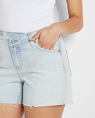 Crossover waist denim shorts