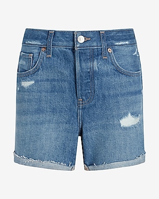 Mid Rise Covered Button Fly Boyfriend Jean Shorts