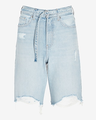 Super High Waisted 90s Bermuda Raw Hem Jean Shorts