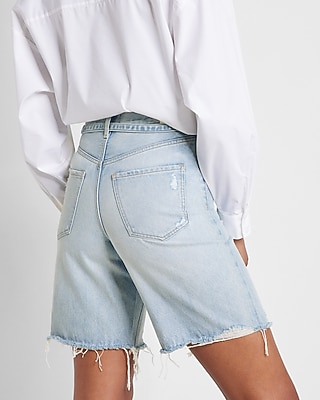 Super High Waisted 90s Bermuda Raw Hem Jean Shorts