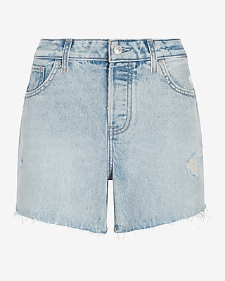 Mid Rise Covered Button Fly Boyfriend Jean Shorts