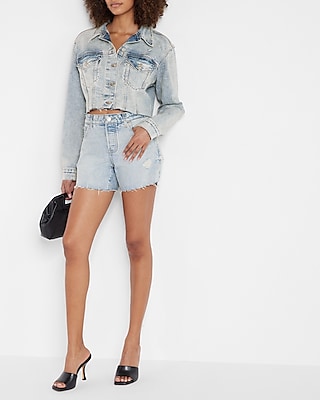 Mid Rise Covered Button Fly Boyfriend Jean Shorts