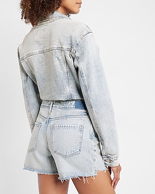 Mid Rise Covered Button Fly Boyfriend Jean Shorts