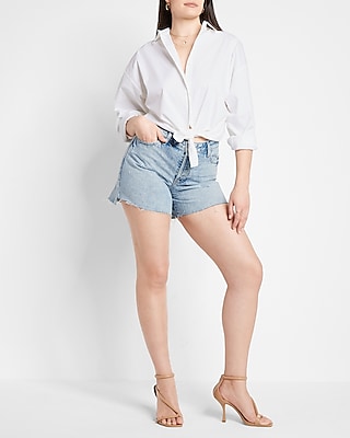 Curvy Mid Rise Covered Button Fly Boyfriend Jean Shorts