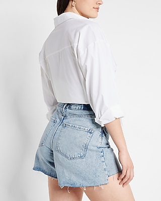 Curvy Mid Rise Covered Button Fly Boyfriend Jean Shorts