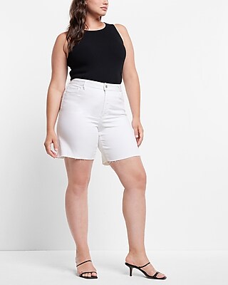 Curvy Conscious Edit High Waisted White Bermuda Jean Shorts