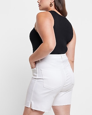 Curvy Conscious Edit High Waisted White Bermuda Jean Shorts