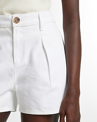 express dress shorts Super High Waisted White Tailored Jean Shorts