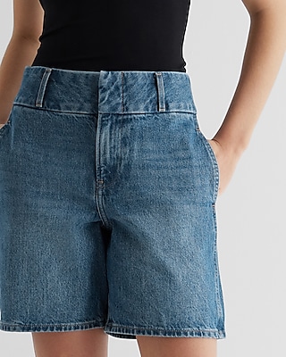 High Waisted 90's Wide Waistband Bermuda Jean Shorts