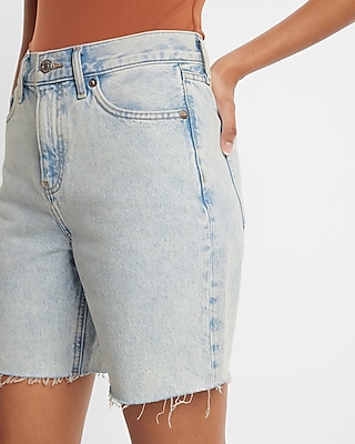 High Waisted 90s Raw Hem Bermuda Jean Shorts