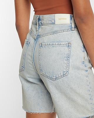 High Waisted 90s Raw Hem Bermuda Jean Shorts