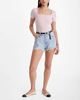 High Waisted Distressed Raw Hem Jean Shorts