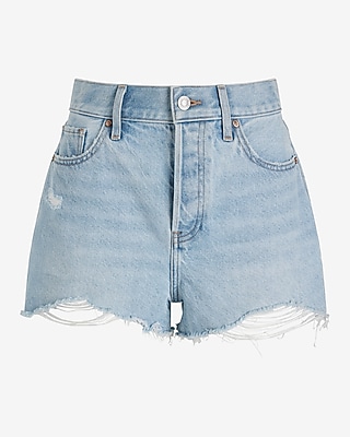 High Waisted Distressed Raw Hem Jean Shorts