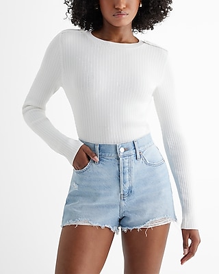 High Waisted Distressed Raw Hem Jean Shorts