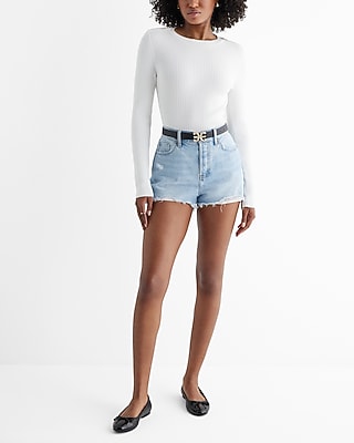 High Waisted Distressed Raw Hem Jean Shorts