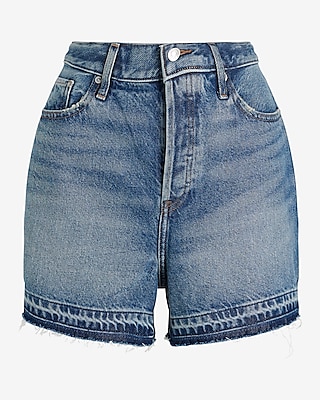 Super High Waisted Drop Hem Jean Shorts