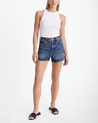 Super High Waisted Medium Wash Jean Shorts