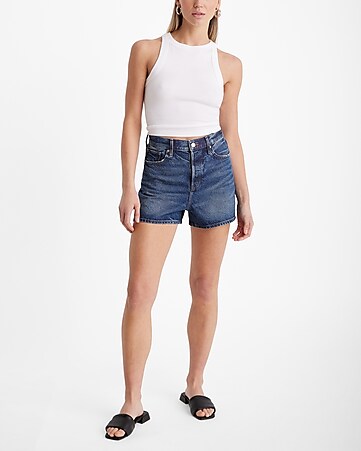 High-Waisted OG Straight White Cut-Off Jean Shorts for Women -- 7