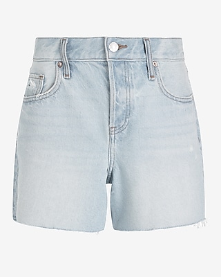 Mid Rise Light Wash Raw Hem Midi Jean Shorts