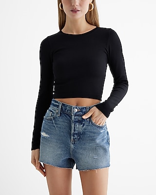 High Waisted Distressed Raw Hem Jean Shorts