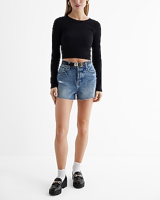 High Waisted Distressed Raw Hem Jean Shorts