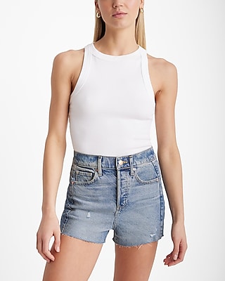 High Waisted Raw Hem Jean Shorts