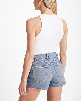 High Waisted Raw Hem Jean Shorts