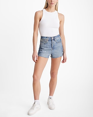 High Waisted Raw Hem Jean Shorts