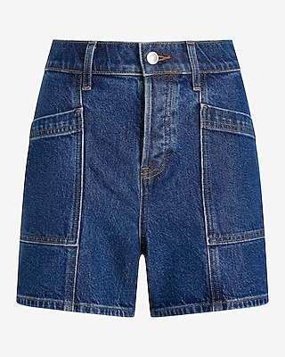 Mid Rise Patch Pocket Midi Jean Shorts