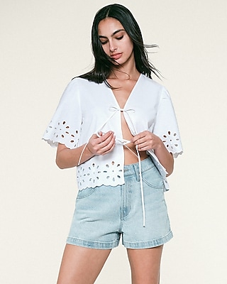 High Waisted Light Wash 50/50 Rigid Stretch Mom Jean Shorts