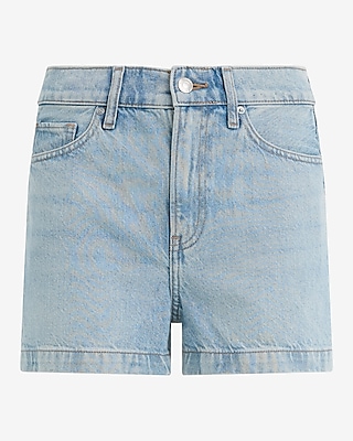 High Waisted Light Wash 50/50 Rigid Stretch Mom Jean Shorts