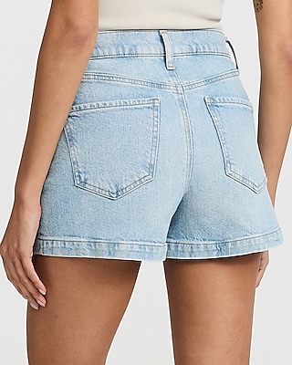 High Waisted Light Wash 50/50 Rigid Stretch Mom Jean Shorts