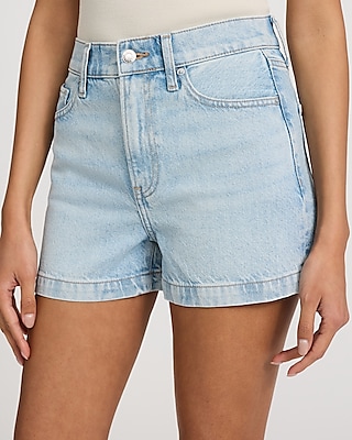 High Waisted Light Wash 50/50 Rigid Stretch Mom Jean Shorts