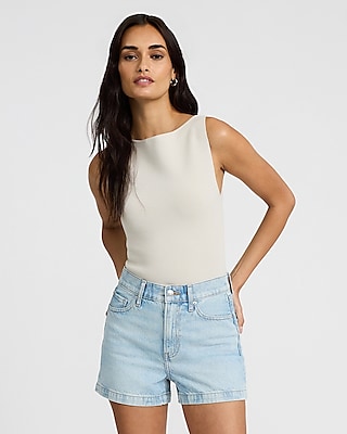 High Waisted Light Wash 50/50 Rigid Stretch Mom Jean Shorts