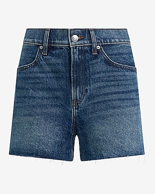 High Waisted Medium Wash 50/50 Rigid Stretch Mom Jean Shorts