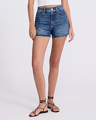 High Waisted Medium Wash 50/50 Rigid Stretch Mom Jean Shorts
