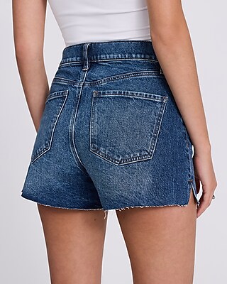 High Waisted Medium Wash 50/50 Rigid Stretch Mom Jean Shorts