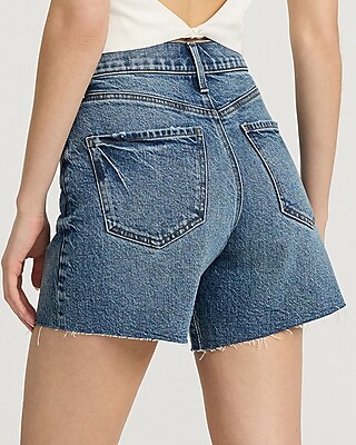 High Waisted Medium Wash 50/50 Rigid Stretch Dad Jean Shorts